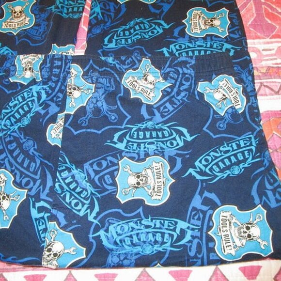 MONSTER Garage SKULLS Lounge Size XL PANTS Pockets FLEECE Pajama FLY Tools Rule - Picture 2 of 9